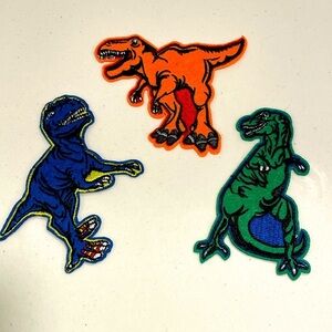 Dinosaur Embroidered Patches Set - Blue, Green, Orange